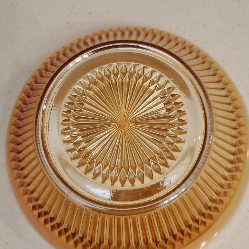 Jeannette Anniversary Iridescent 9 inch Fruit Bowl Carnival Glass Marigold